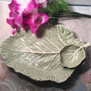 Bordallo Pinheiro 1 piece Chip& Di bowl Embossed Light Green Cabbage 11” and 13”